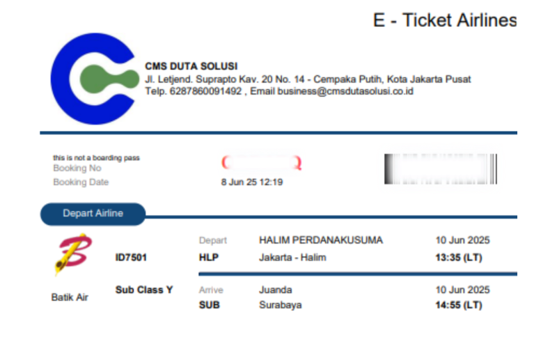 Layanan Pemesanan Tiket Perjalanan – PT CMS Duta Solusi